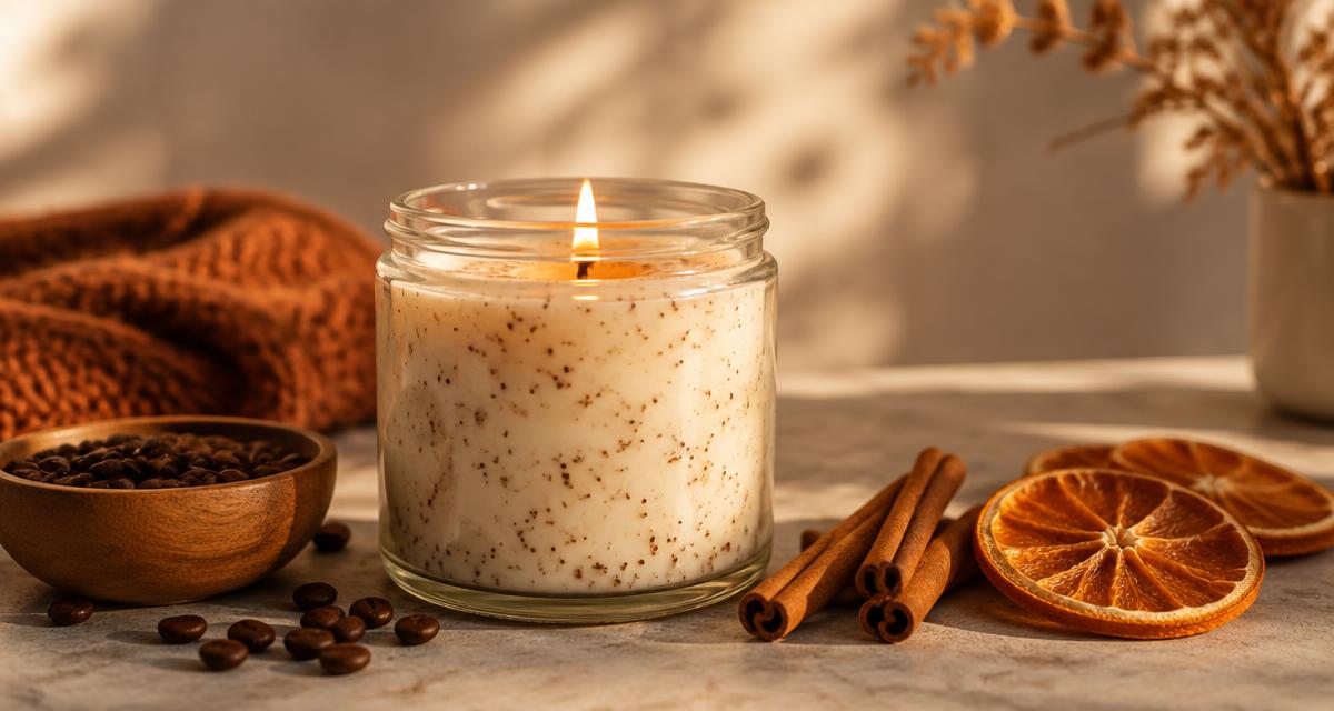 Autumn scented candles with coffee and cinnamon